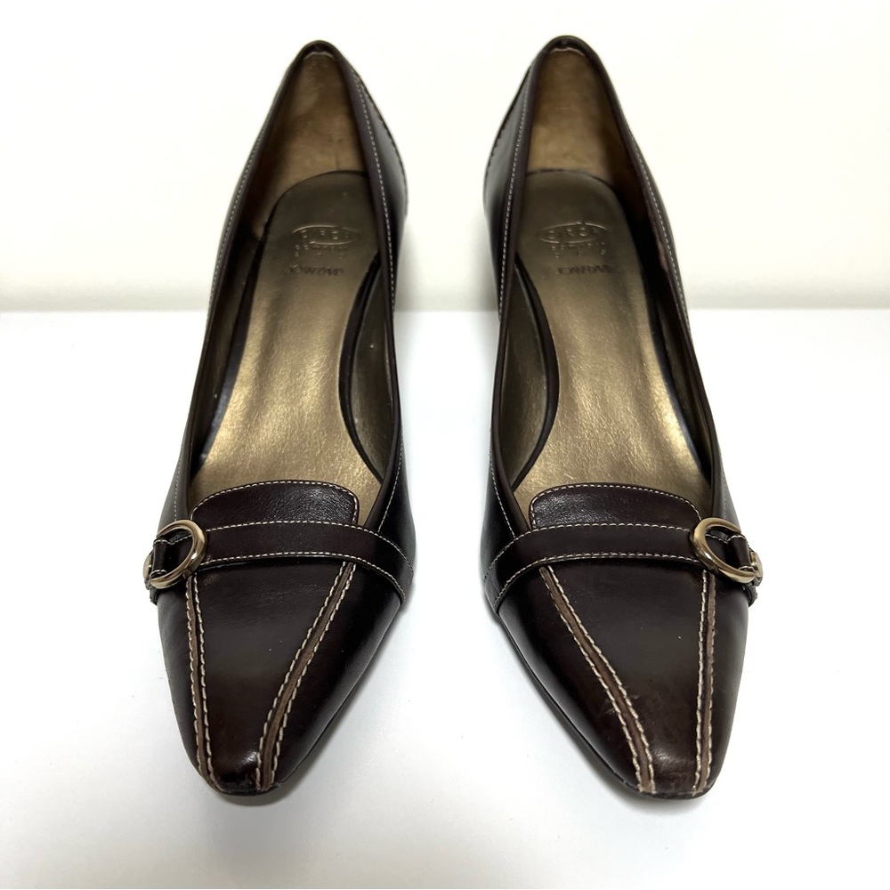 Circa Joan & David Dark Brown Leather Loafer 3” Heel With Gold Buckle Size 9 M - Picture 2 of 10